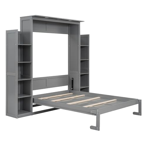 Full Size Murphy Bed with Shelves and LED Lights Y757881