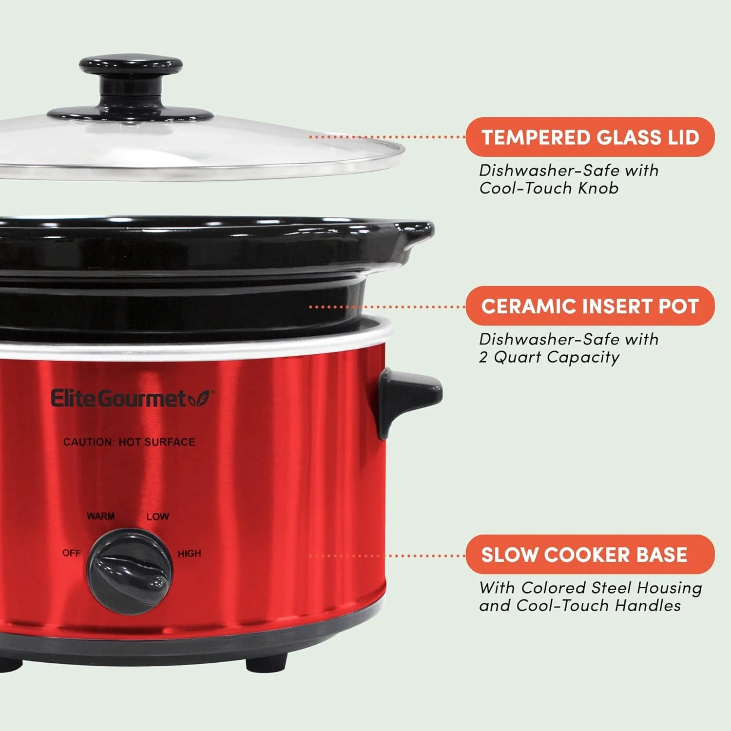 Electric Oval Slow Cooker with Adjustable Temperature, 2 Quart U92180
