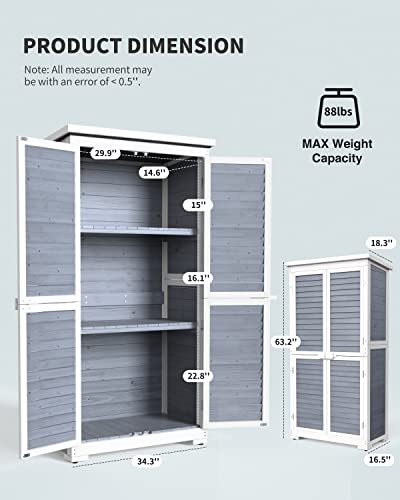 Outdoor Storage Cabinet with 3 Shelves, Double Lockable Wooden Garden Shed D368978