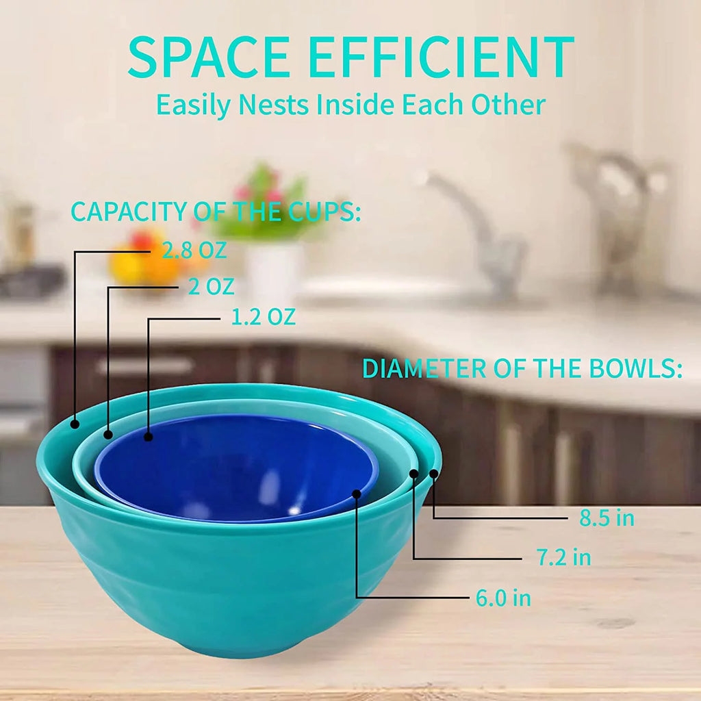 Melamine Mixing Bowl Set with Lids, 3-Piece Nesting Bowls, Dishwasher Safe G6831