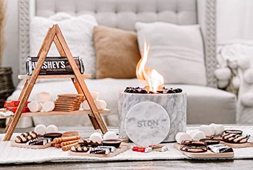 Tabletop Fire Pit Bowl - Portable Marble Fireplace, Indoor Outdoor, Mini Fire Pit for Patio Balcony, S'Mores Maker T8447
