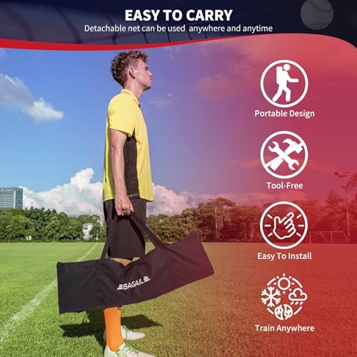Baseball & Softball Practice Net with Bow Frame, Portable, with Batting Tee and Carry Bag B6660