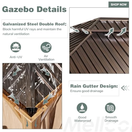 12x16 ft Hardtop Gazebo with Double Roof, Curtains and Netting T94173