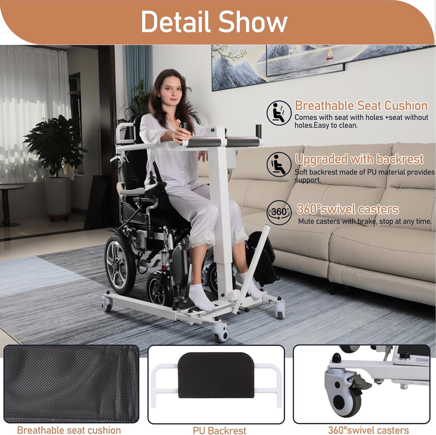 Electric Patient Lift Transfer Chair, Foldable Portable, Bed to Wheelchair, White H74233
