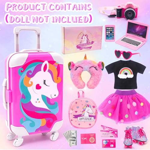18 Inch Doll Travel Set with Suitcase, Dress, and Accessories B481