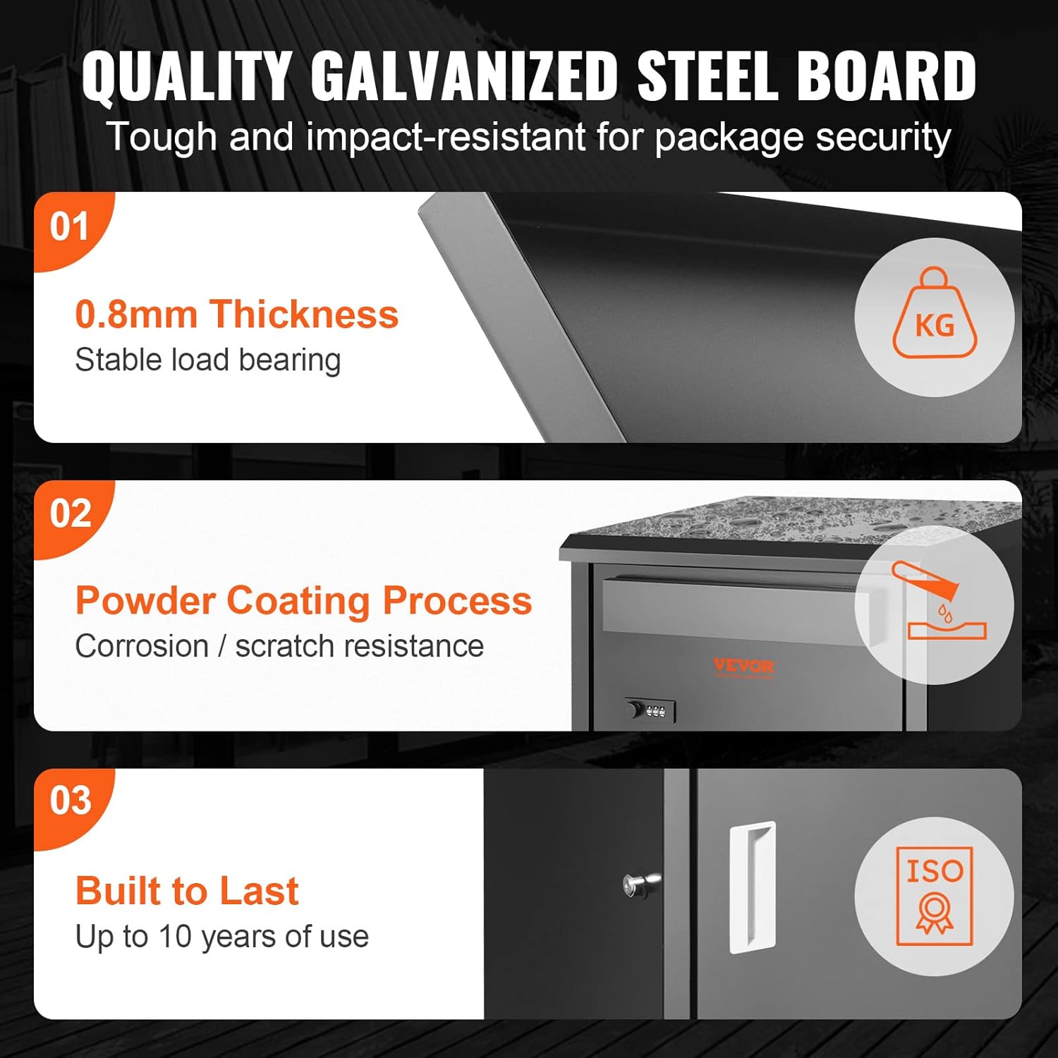 Galvanized Steel Package Delivery Box with Coded Lock, IPX3 Waterproof M85162