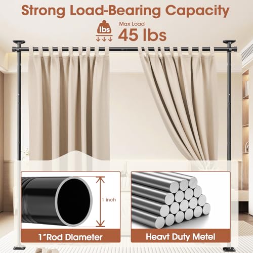 Room Divider Curtain Rod, No Drilling, Adjustable 4-10ft Height, Black N802525