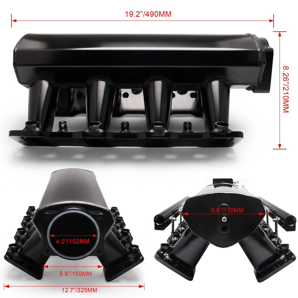 102mm Intake Manifold with Fuel Rails for Chevy GMC Pontiac LS Engines (Black) X9032