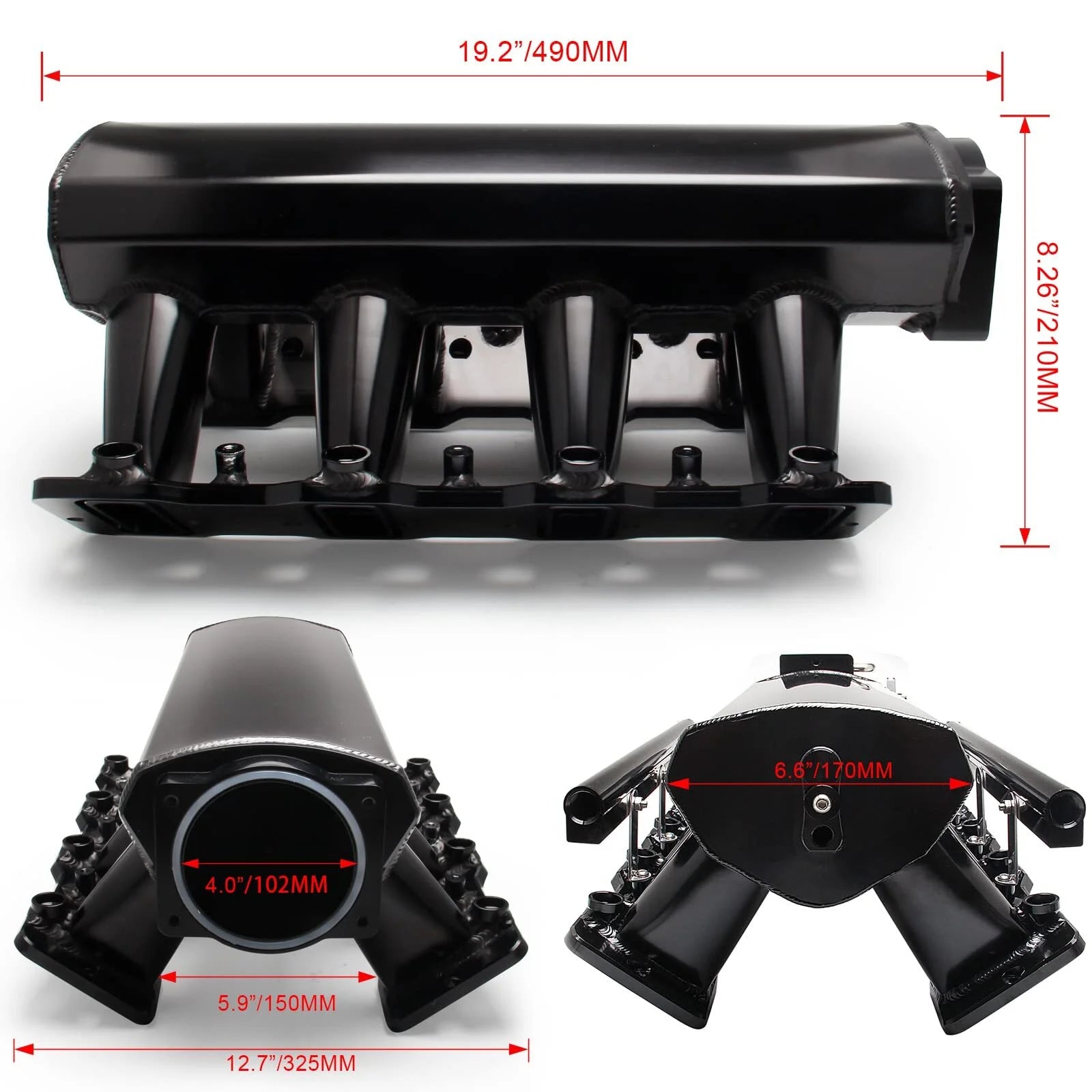 102mm Intake Manifold with Fuel Rails for Chevy GMC Pontiac LS Engines (Black) X9032