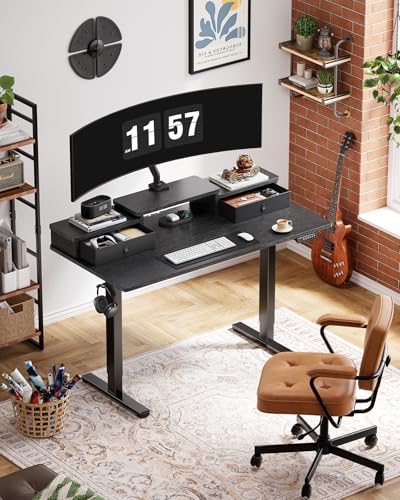 Electric Standing Desk with Drawers, Height Adjustable, Black C6615