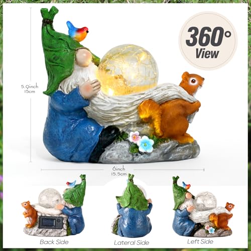 Solar Gnome Statue with Lighted Flower for Outdoor Yard Decor Q91102