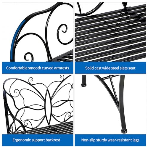 Outdoor Garden Bench Cast Iron with Armrests Y884