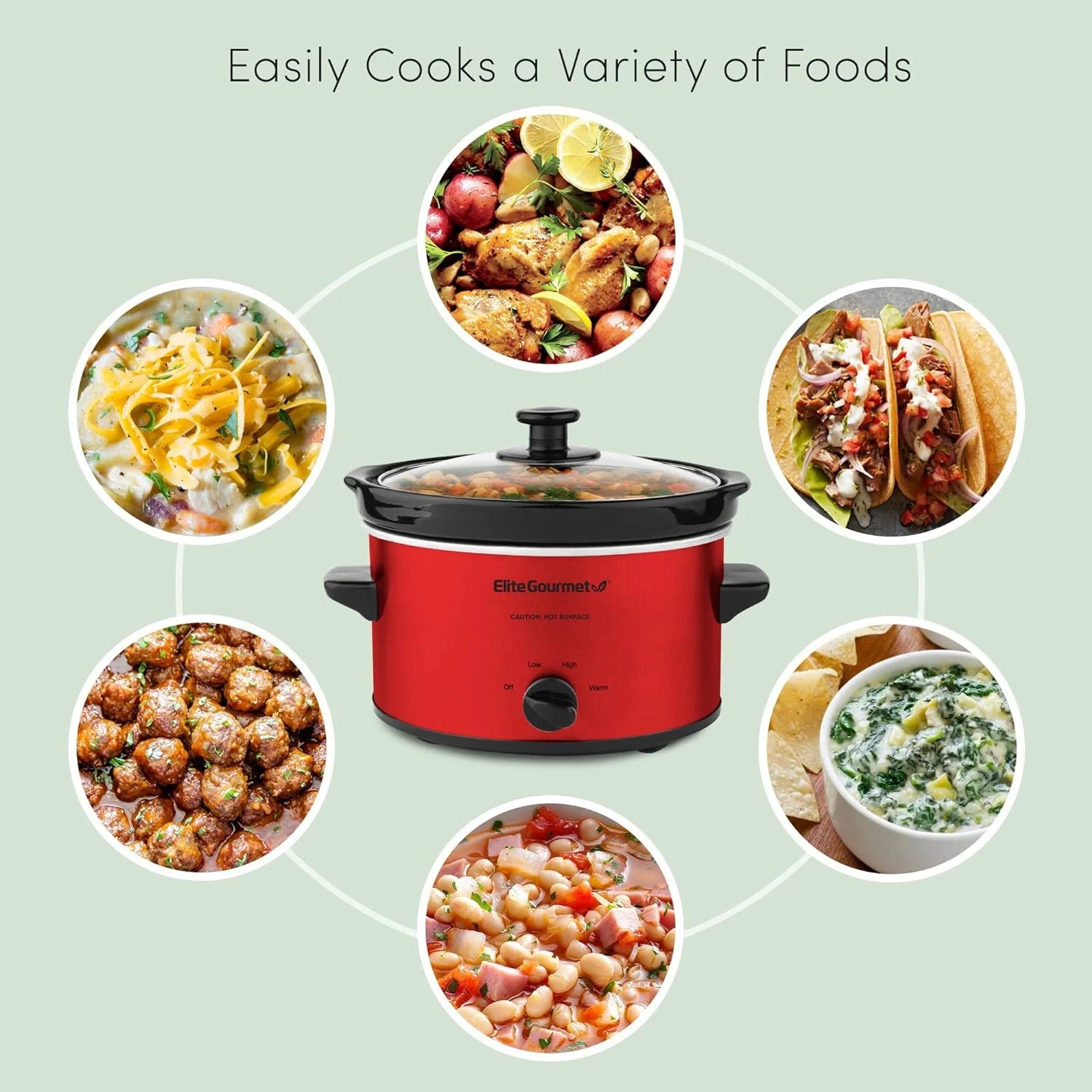 Electric Oval Slow Cooker with Adjustable Temperature, 2 Quart U92180