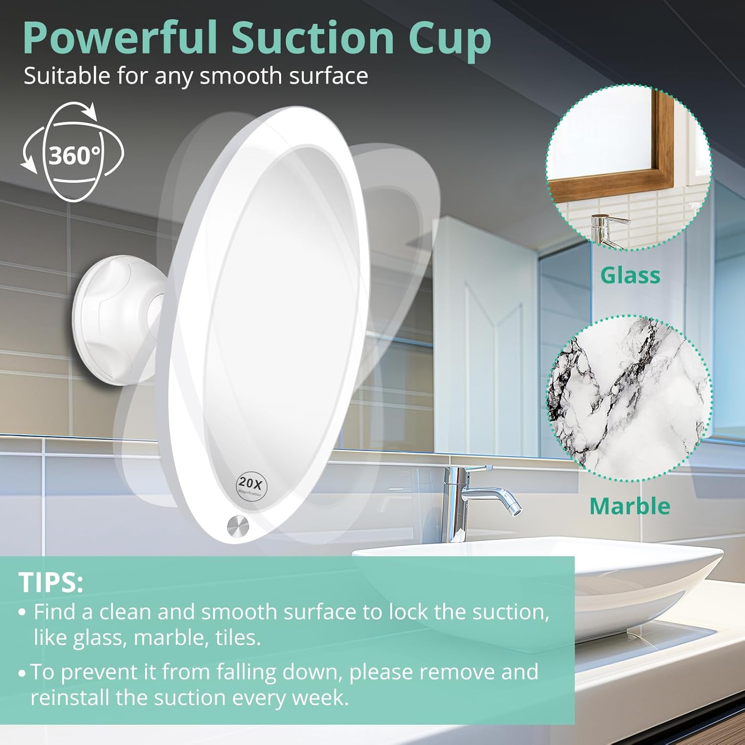 20X Lighted Magnifying Mirror with Suction Cup for Bathroom I650
