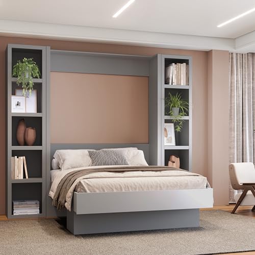 Queen Murphy Wall Bed with Two Bookshelves Z468
