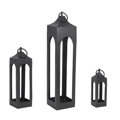 Large Black Metal Lantern with Glass Panels for Indoor Outdoor Decor B6008