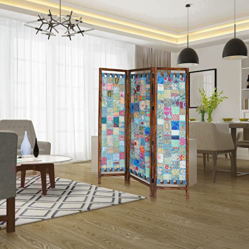 4 Panel Folding Wood Room Divider, Antique Brown, 72 x 80 P209