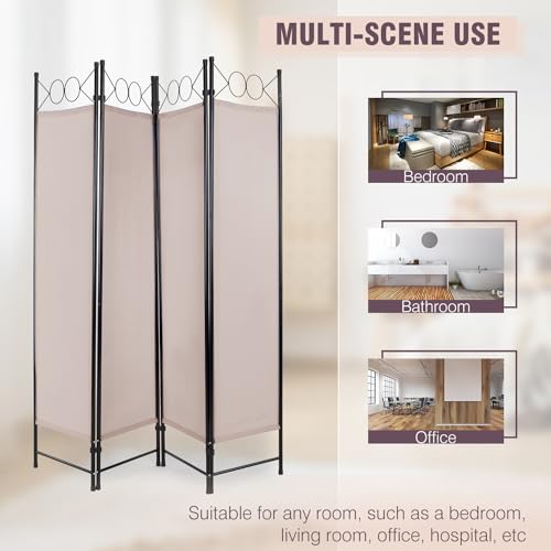 4 Panel Room Divider 6FT Steel Frame Folding Privacy Screen G872592