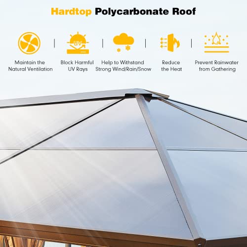 10x13 Hardtop Gazebo with Polycarbonate Double Roof, Aluminum Frame, Curtains and Netting S2701