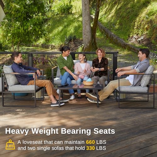 4-Piece Outdoor Patio Furniture Set with Sofa and Tempered Glass Table B6490
