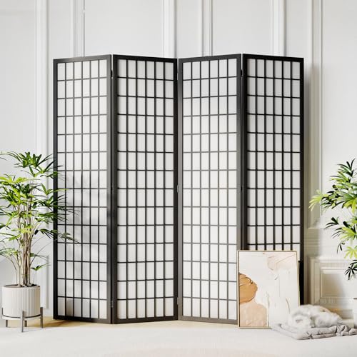6 Panel Folding Room Divider, Japanese Shoji Screen, 5.9 Ft, Natural T81976