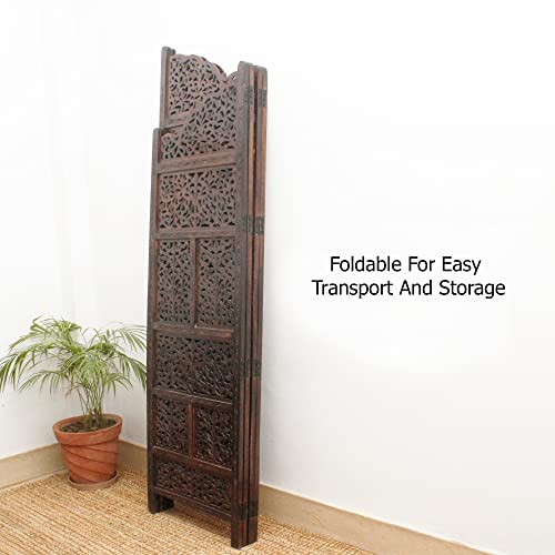 4 Panel Folding Wood Room Divider, Antique Brown, 72 x 80 P209