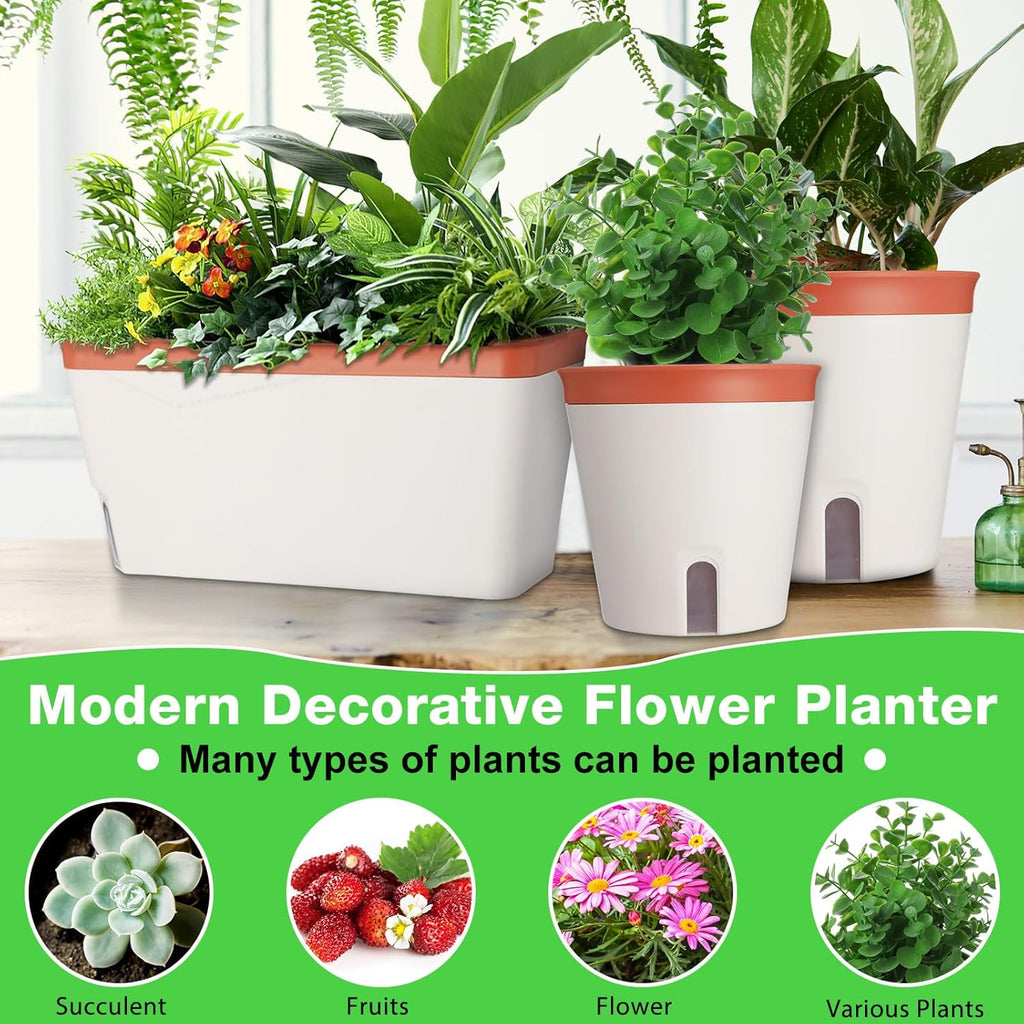 Self Watering Window Planter Box Set for Indoor Plants O11646