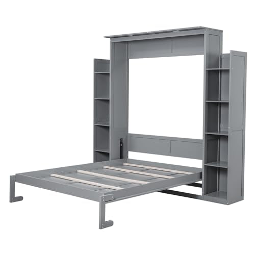 Queen Size Murphy Bed with Cabinet and LED Lights M1232