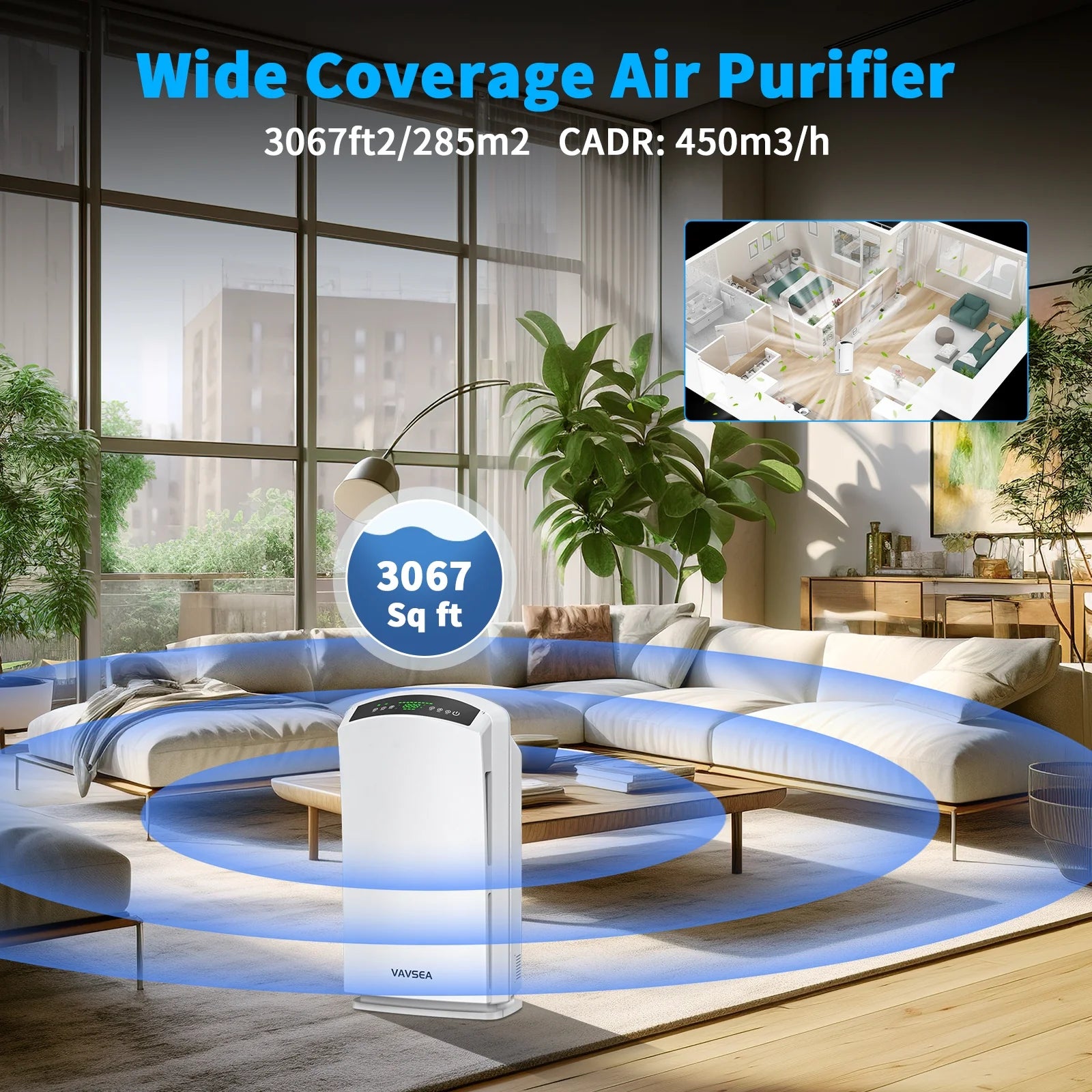 HEPA Air Purifier for Large Rooms, Pet Hair, Allergies, Odors H806