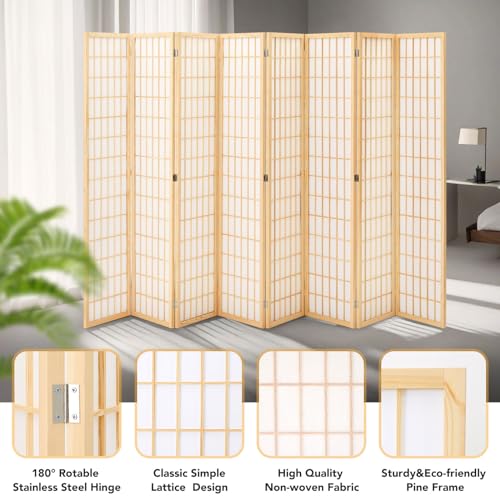 6 Panel Folding Room Divider, Japanese Shoji Screen, 5.9 Ft, Natural T81976