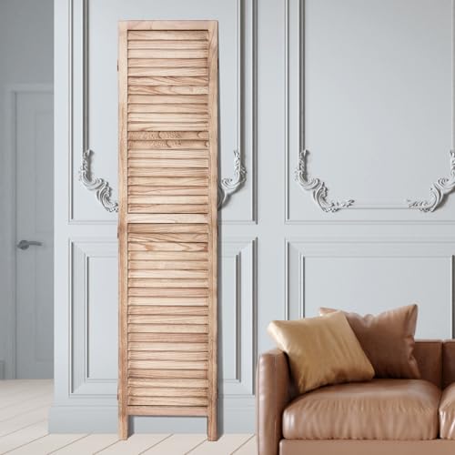 4 Panel Folding Wood Room Divider, 66.9 Inch Tall Privacy Screen I263