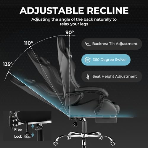 Gaming Chair with Footrest and Lumbar Support, Height Adjustable, Blue Y9034