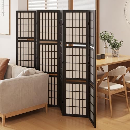 Japanese Shoji Style Folding Room Divider, 4 Panels, Black G5567