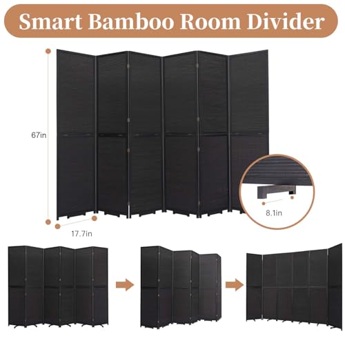 Bamboo Room Divider 4 Panel Freestanding Folding Privacy Screen T33053