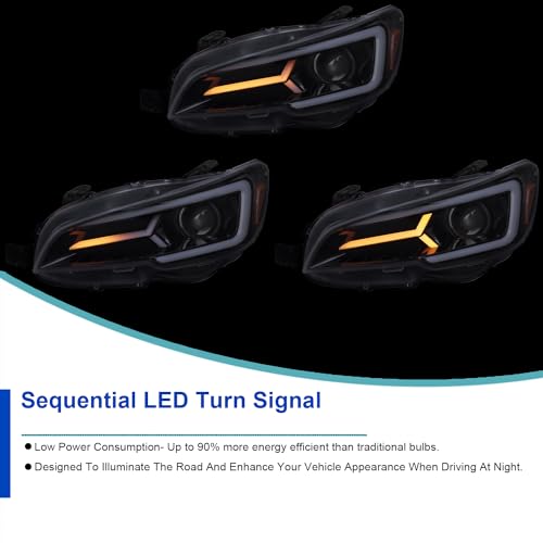 Projector Headlights with Sequential LED Turn Signal for 2015-2021 Subaru WRX STI Halogen, Pair W794492