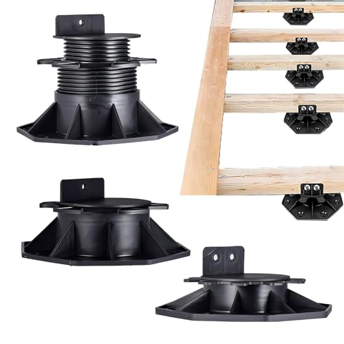 Adjustable Deck Support Pedestal for Floating Deck Platform, Height 1-3/16" to 2-3/8", Black, 12-Pack N44768