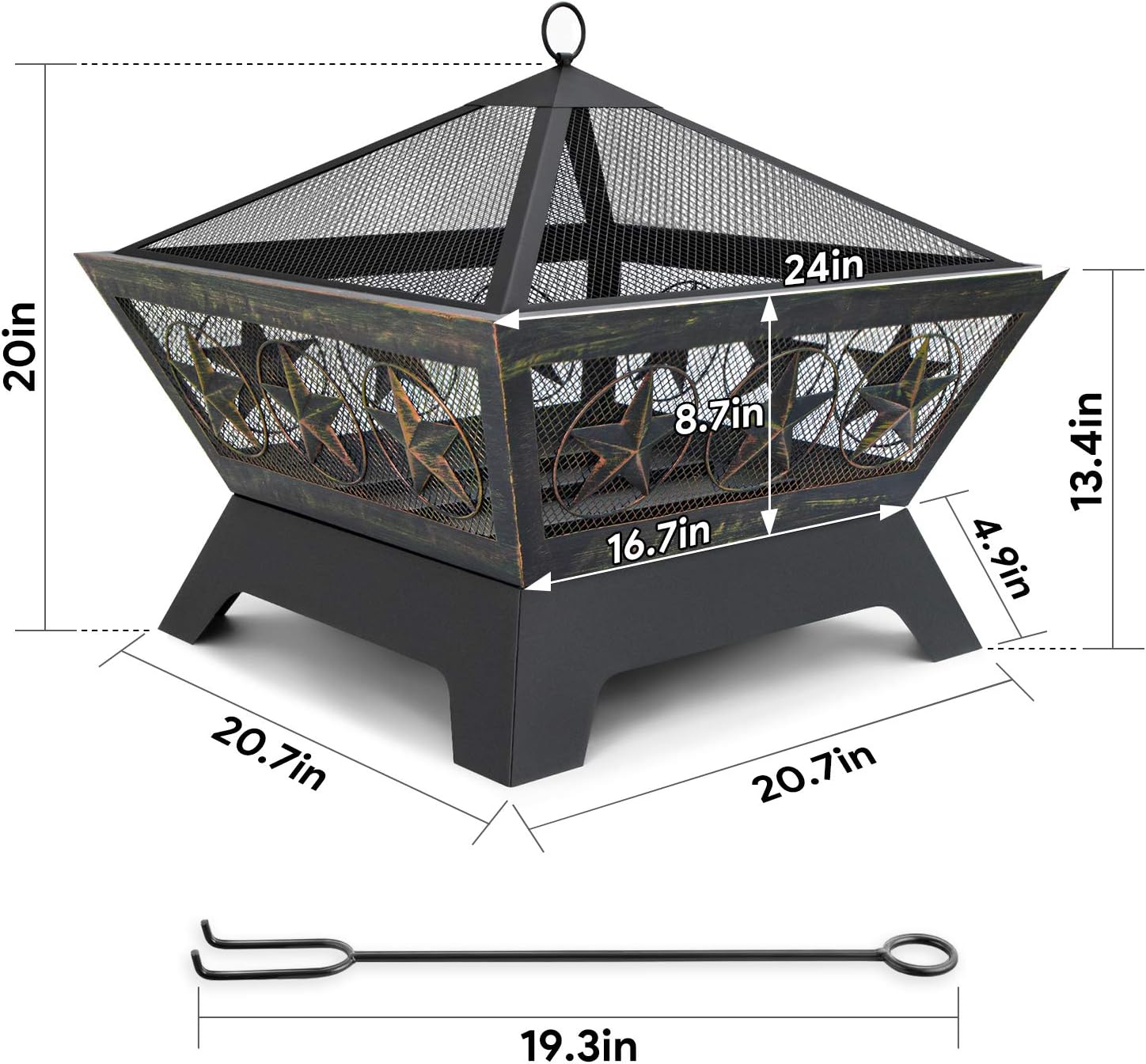 Outdoor Wood Burning Fire Pit 24in with Spark Screen Lid K6441