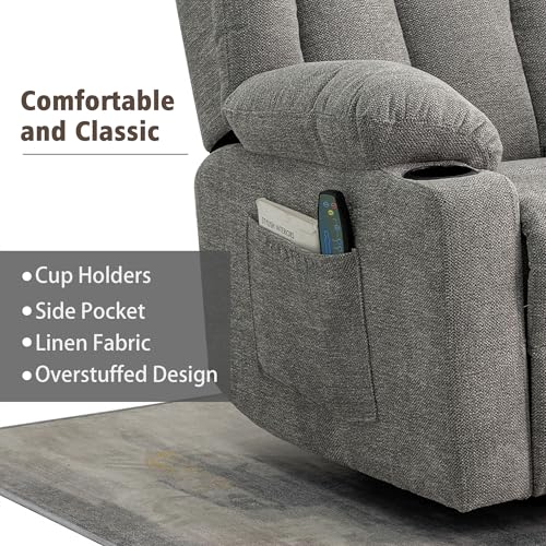 Swivel Recliner Chair with Massage and Heat, Fabric Upholstery, Lime Gray Y550941