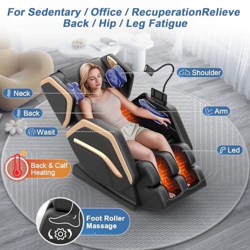 Zero Gravity Full Body Massage Chair with 10 Rollers, Airbags, Heating, Bluetooth Speaker F908