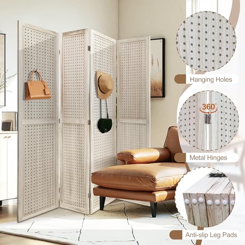 6 Panel Wooden Room Divider with Shelves P850285