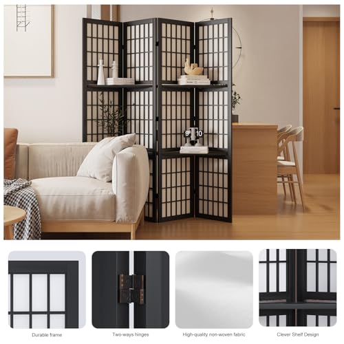 Japanese Shoji Style Folding Room Divider, 4 Panels, Black G5567