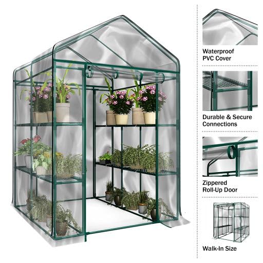 4 Tier Mini Greenhouse with Locking Wheels and PVC Cover G459030