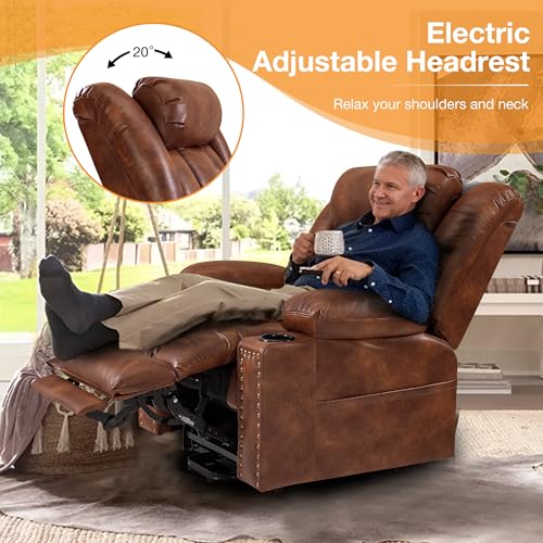 Large Power Lift Recliner Chair for Elderly with Heat and Massage, USB Port, Dark Brown O650