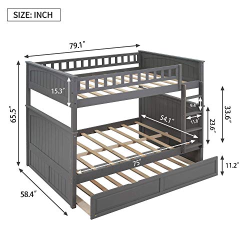 Twin Over Full Bunk Bed with Slide and Stairs for Kids I642