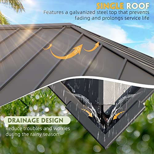 12x20 ft Hardtop Gazebo Double Roof Galvanized Steel Canopy Outdoor Aluminum Frame with Netting and Curtains X191579