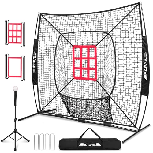 Baseball & Softball Practice Net with Bow Frame, Portable, with Batting Tee and Carry Bag B6660