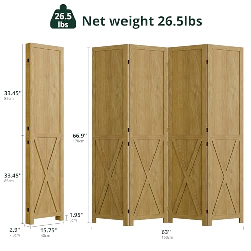 Wood Room Divider, 4 Panel 66.9 Inch Folding Privacy Screen, Freestanding Partition L84708