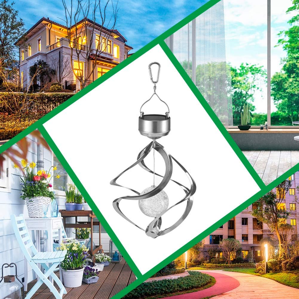 LED Solar Revolving Wind Chimes Hanging Spiral Lights K240