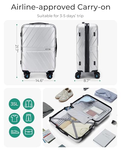 Carry On Luggage 22x14x9 with TSA Lock, Hardside Spinner Suitcase 20 Inch J7440