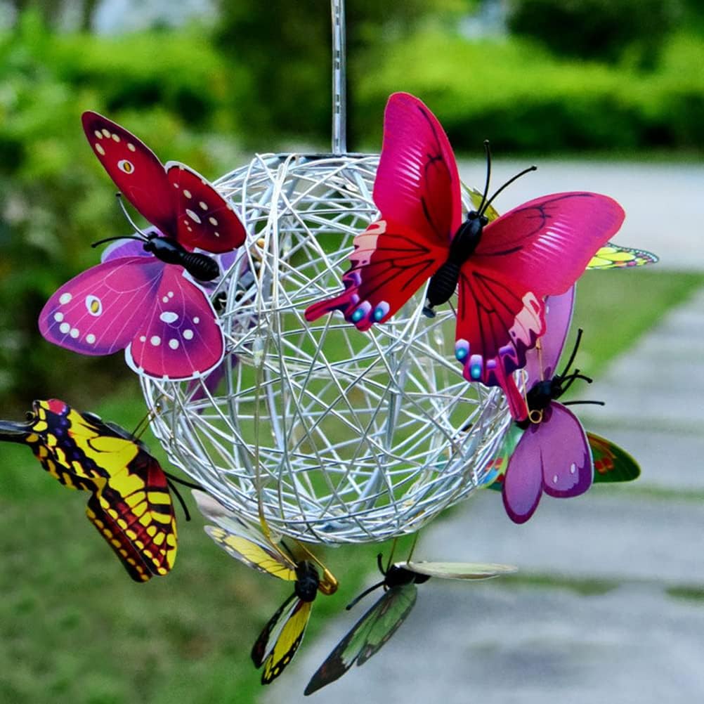 Solar Hanging Mesh Orb with LED Butterfly Light for Garden Patio X559736